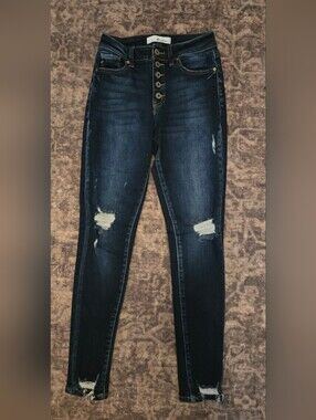 KanCan Dark Wash Distressed High-Rise Skinny Jeans